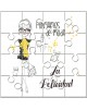 Puzzle con la frase "Pongamos de moda la Felicidad" en lata